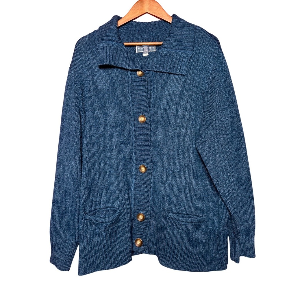 Karen Scott Cardigan Women 2X Teal Blue Button Front Textured Knit Pocket - Picture 1 of 8
